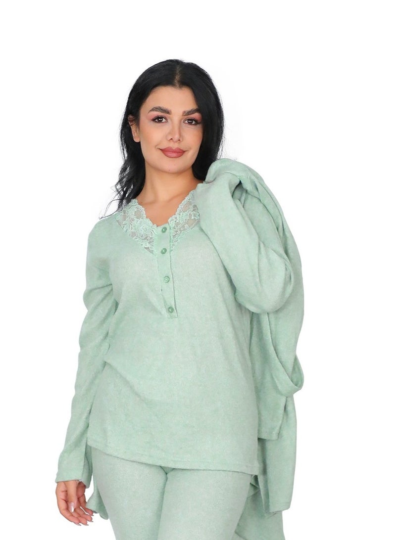 Dadoush Women's Winter Pajama Set, 3 Pieces, Dadoush Women's Long Sleeve Pajamas, Comfortable Women's Pajama Set with Lace on the Chest, 3 Piece Winter Pajamas for Women from Dadoush - Image 4