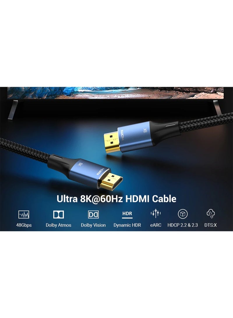 VENTION Cotton Braided HDMI-A Male to Male HD Cable 8K 5M Blue Aluminum Alloy Type Model # ALGLJ - Image 2