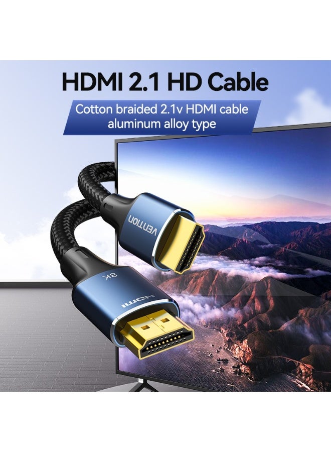 VENTION Cotton Braided HDMI-A Male to Male HD Cable 8K 5M Blue Aluminum Alloy Type Model # ALGLJ - Image 3