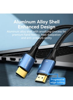 فينشن كابل HDMI-A ذكر إلى ذكر عالي الدقة مضفر من القطن من VENTION بطول 5 أمتار ودقة 8K من نوع سبائك الألومنيوم باللون الأزرق، رقم الموديل ALGLJ  - Image 4