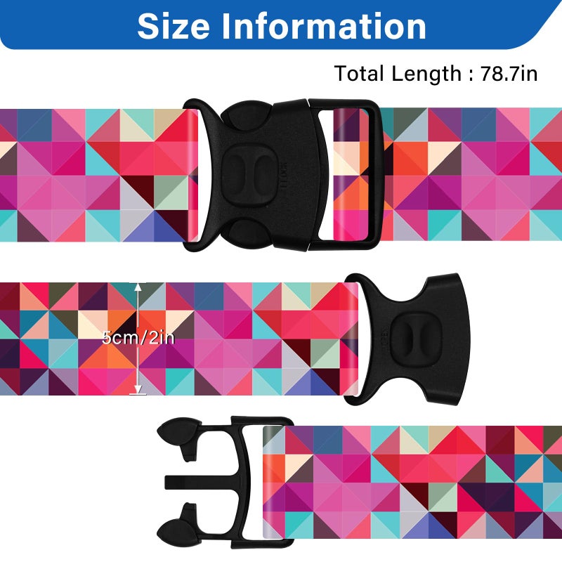 ZHOMA 2 Pack Luggage Straps for Suitcases, Adjustable Travel Belt with Double Lock and Quick Release Buckle, Heavy Duty Nylon Bag Packing Strap, Bright Identifiers Business Travel Accessories-Colorful Block - Image 3