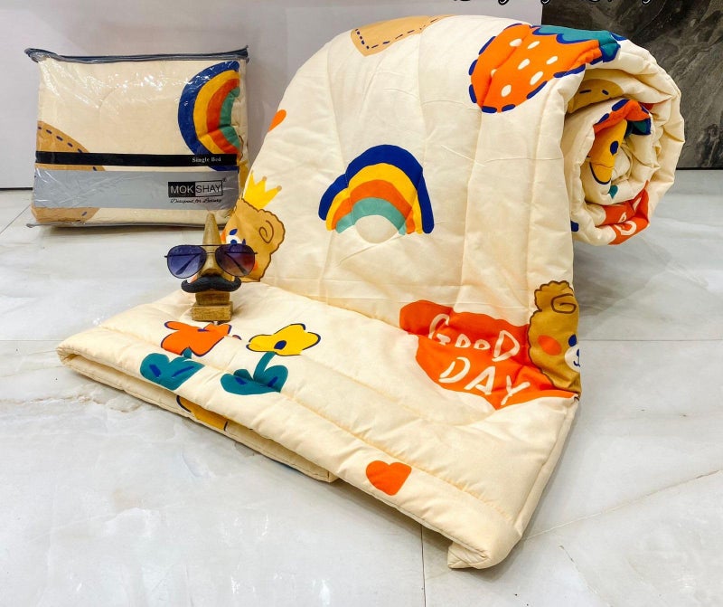 BLENZZA DECO بيلينزا ديكو™ غلاسي قطن لحاف سرير مفرد قابل للعكس للأطفال 1 وملاءة سرير مفرد 1 مع غطاء وسادة 1 (تصميم 5) (من 0 إلى 8 سنوات) - Image 1