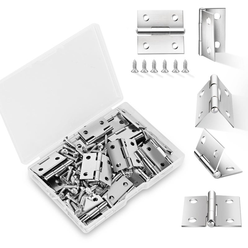 14 Sets Small Hinges with Screws Stainless Steel Jewelry Box Hardware Hinges Silver 1 Inch Mini Hinges for Wooden Box Miniature Folding Butt Hinges Small Hinge Metal