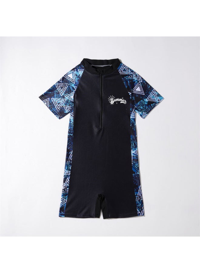 One-piece Short-sleeved Student Children's Swimsuit For Boys Small And Medium-sized Children's Shorts Swimsuit Quick-drying Conservative Swimming Suit Surfing Suit