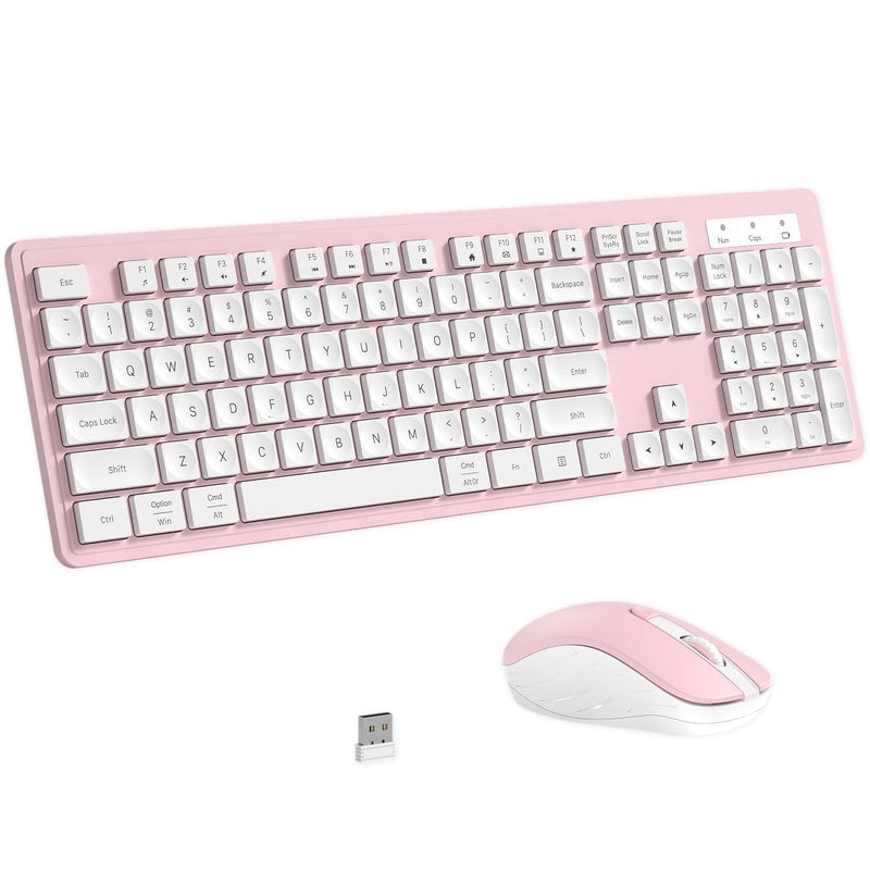 Links9+ Wireless Keyboard and Mouse, 2.4GHz Cordless Keyboard Mouse Combo, Optical Mouse, Plug and Play USB Receiver, Compatible with Windows, Mac, Laptop, and PCï¼ˆWhite Pinkï¼‰ - Image 1