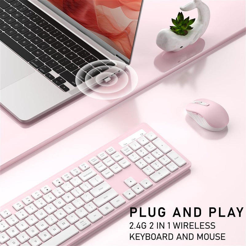 Links9+ Wireless Keyboard and Mouse, 2.4GHz Cordless Keyboard Mouse Combo, Optical Mouse, Plug and Play USB Receiver, Compatible with Windows, Mac, Laptop, and PCï¼ˆWhite Pinkï¼‰ - Image 2