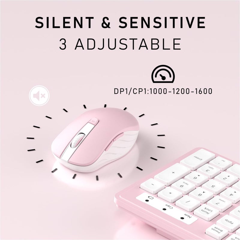 Links9+ Wireless Keyboard and Mouse, 2.4GHz Cordless Keyboard Mouse Combo, Optical Mouse, Plug and Play USB Receiver, Compatible with Windows, Mac, Laptop, and PCï¼ˆWhite Pinkï¼‰ - Image 4