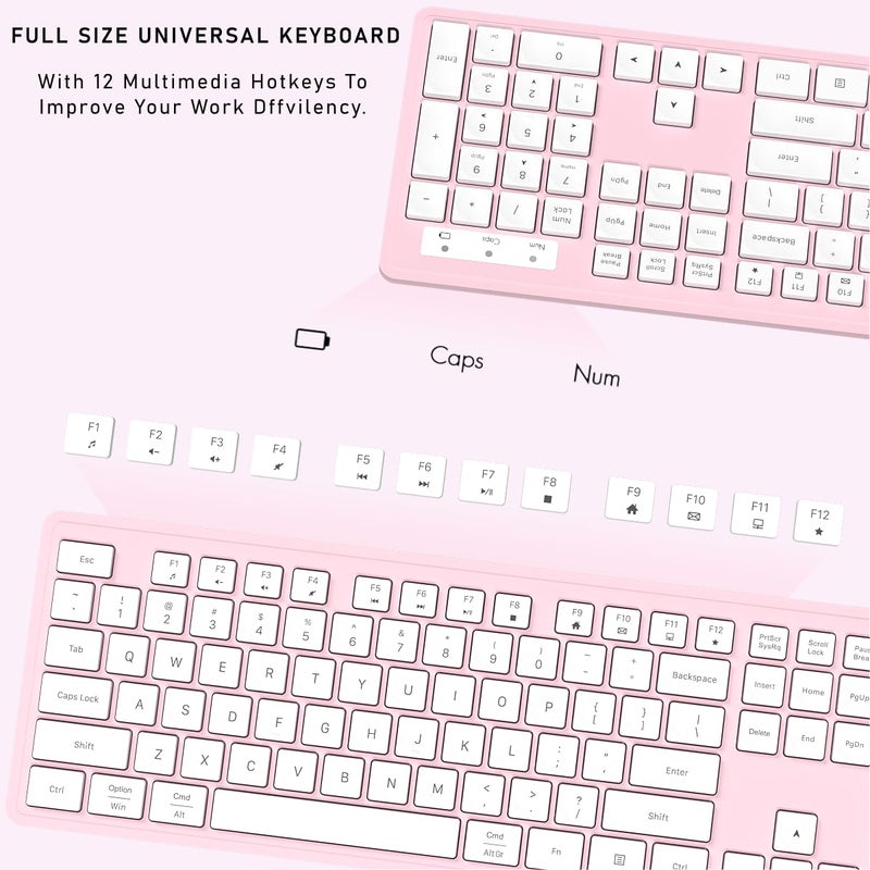 Links9+ Wireless Keyboard and Mouse, 2.4GHz Cordless Keyboard Mouse Combo, Optical Mouse, Plug and Play USB Receiver, Compatible with Windows, Mac, Laptop, and PCï¼ˆWhite Pinkï¼‰ - Image 5