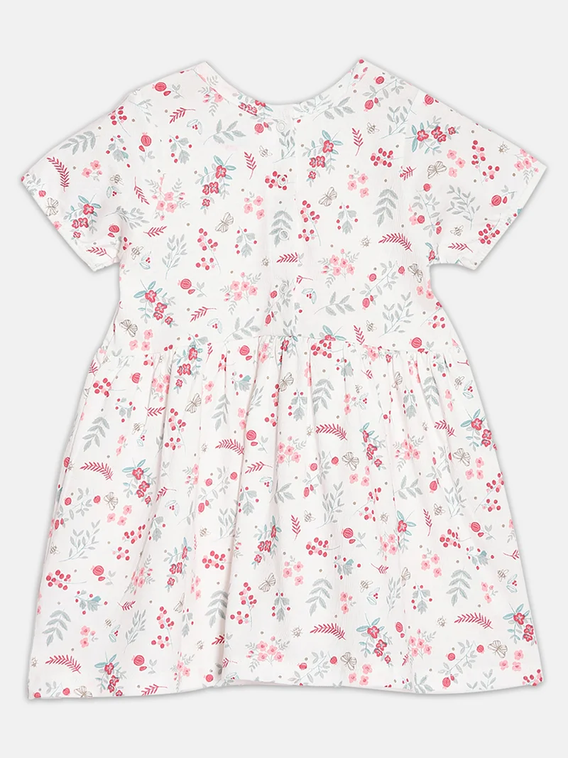 Broon Broon Infant Girls Off White and Pink Floral Organic Cotton Dress