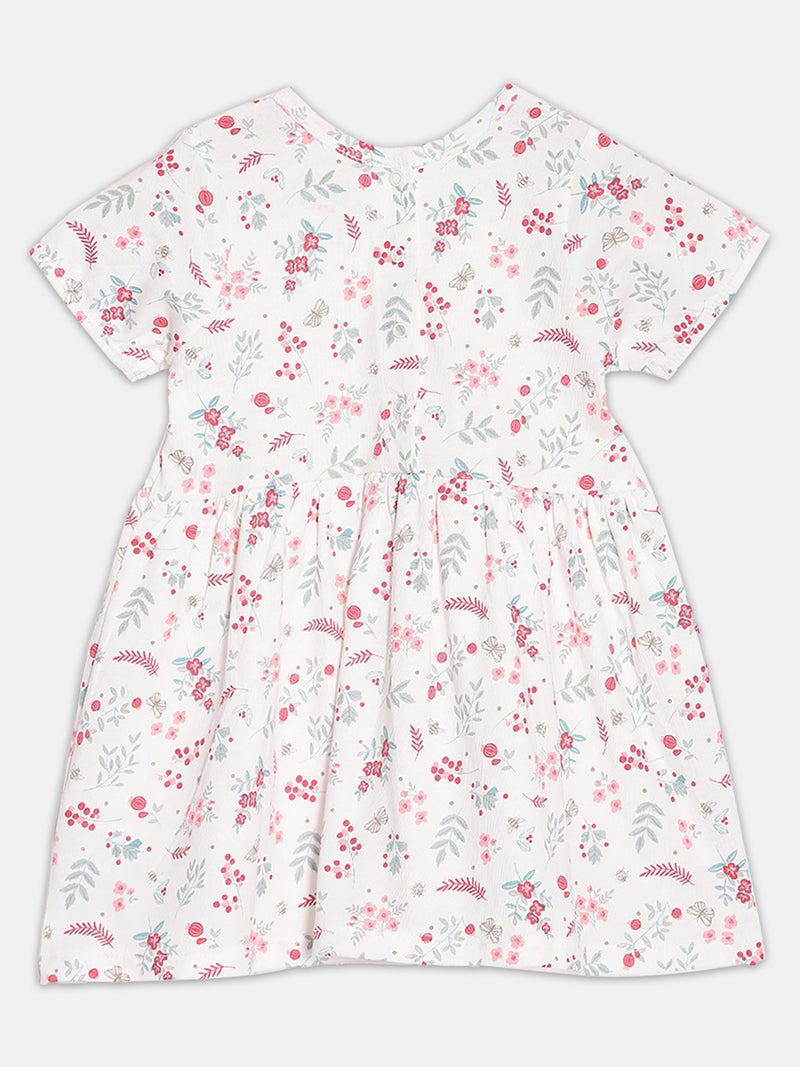 Broon Infant Girls Off White and Pink Floral Organic Cotton Dress - Image 2