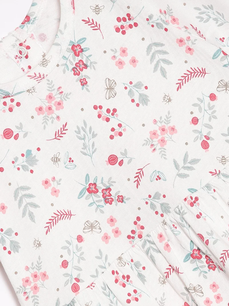 Broon Broon Infant Girls Off White and Pink Floral Organic Cotton Dress