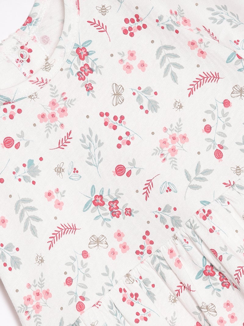 Broon Infant Girls Off White and Pink Floral Organic Cotton Dress - Image 3