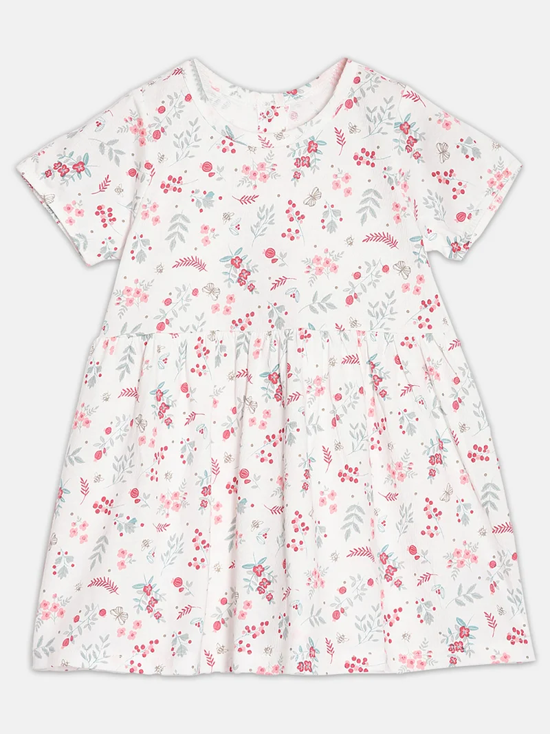 Broon Broon Infant Girls Off White and Pink Floral Organic Cotton Dress