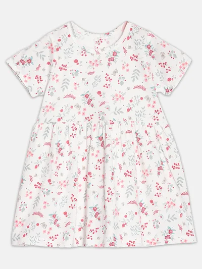 Broon Broon Infant Girls Off White and Pink Floral Organic Cotton Dress