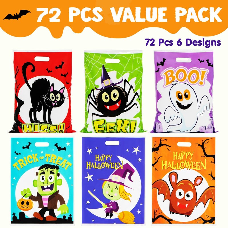 JOYIN 72 PCS Halloween Candy Bags for Trick or Treat, Plastic Goodie Gift Bag with 6 Designed Characters for Kids Party Favors, Treat Party Supplies - Image 2