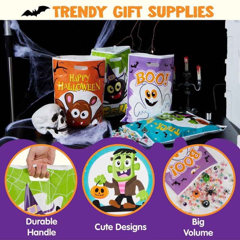 JOYIN 72 PCS Halloween Candy Bags for Trick or Treat, Plastic Goodie Gift Bag with 6 Designed Characters for Kids Party Favors, Treat Party Supplies - Image 3