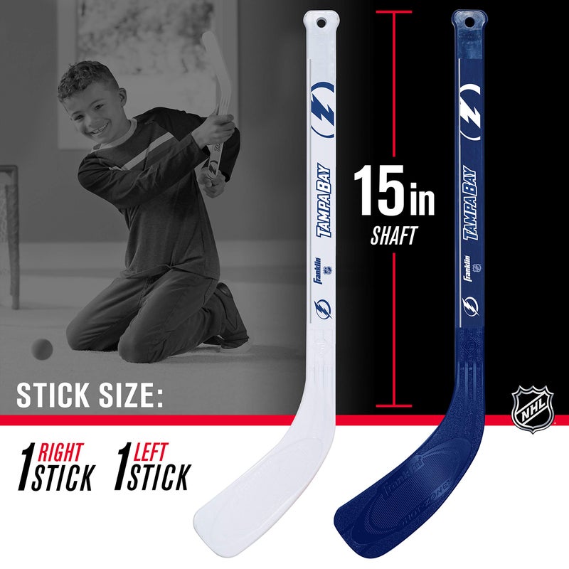 Franklin Sports unisex teen Franklin Sports Tampa Bay Lightning Mini Hockey Set Knee Hockey Goal Ball 2 Hockey Stick Combo, Tampa Bay Lightning, 28 x 20 12 US - Image 3