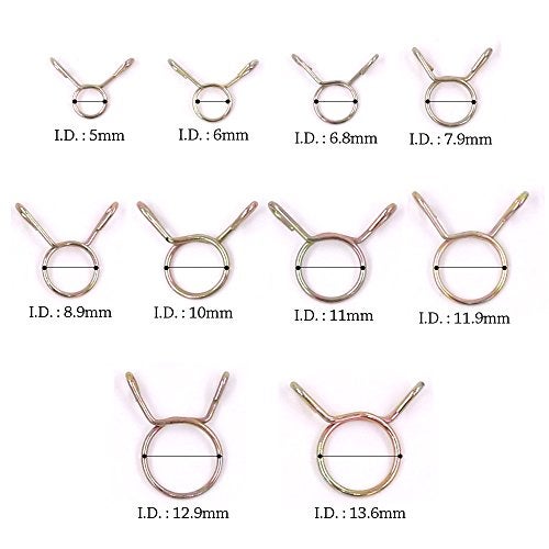 Hilitchi 250-Pcs [10 Size] Fuel Line Hose Tubing Spring Clips Clamps Assortment Kit for Motorcycle Scooter ATV - [5~14mm] - Image 2
