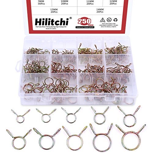 Hilitchi 250-Pcs [10 Size] Fuel Line Hose Tubing Spring Clips Clamps Assortment Kit for Motorcycle Scooter ATV - [5~14mm] - Image 1