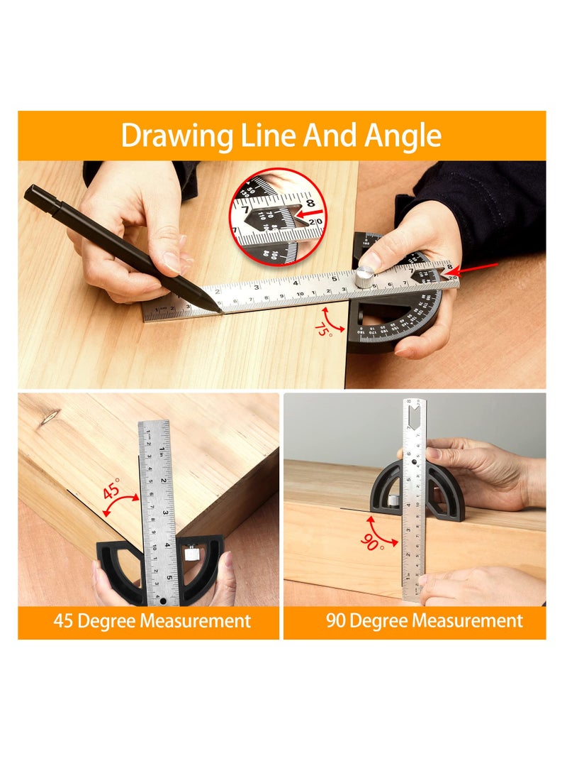 Generic 8 Inch Adjustable Stainless Steel Protractor Angle Finder for Woodworking and Metalworking with 0 to 180 Degrees Measurement Tool  - Image 3
