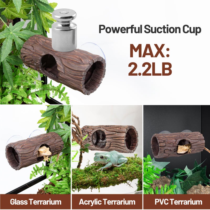 CAVACHEW Reptile Hide, Resin Hollow Log Hideout with 2pcs Powerful Suction Cup, Reptile Tank Accessories Climbing Toys Terrarium Hideaway Caves Decor for Gecko, Lizard, Snakes, Hermit Crabs, Forgs - Image 3