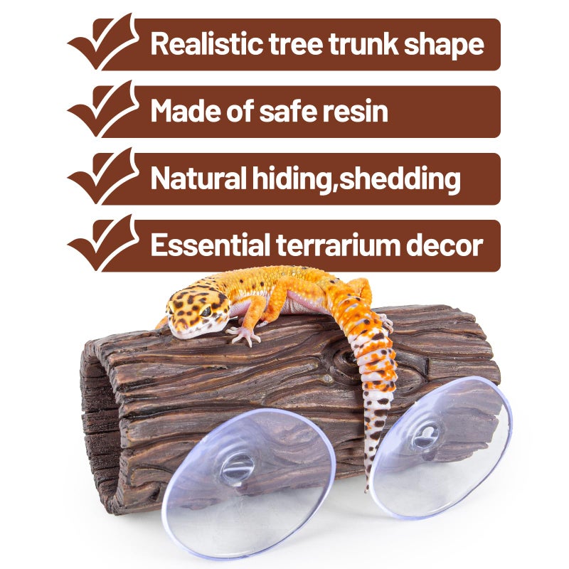 CAVACHEW Reptile Hide, Resin Hollow Log Hideout with 2pcs Powerful Suction Cup, Reptile Tank Accessories Climbing Toys Terrarium Hideaway Caves Decor for Gecko, Lizard, Snakes, Hermit Crabs, Forgs - Image 2