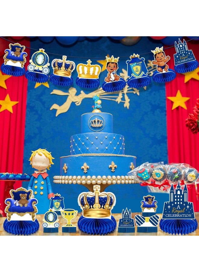 Pajean 14 Pieces Royal Prince Themed Honeycomb Centerpiece Blue Little Prince Table Decoration African American Prince Birthday Baby Shower For Boy Kids' Party Supplies - Image 3