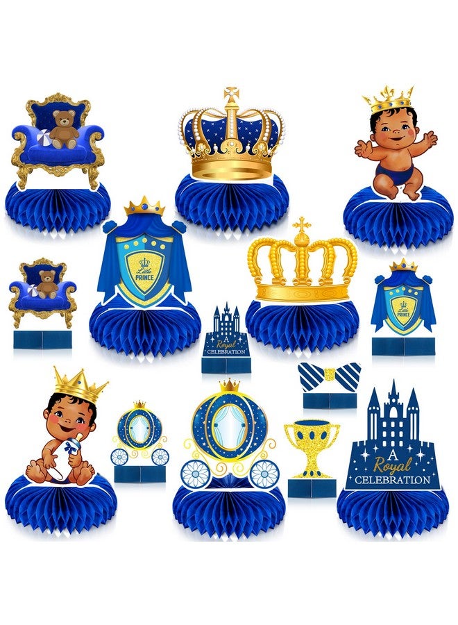 Pajean 14 Pieces Royal Prince Themed Honeycomb Centerpiece Blue Little Prince Table Decoration African American Prince Birthday Baby Shower For Boy Kids' Party Supplies - Image 1