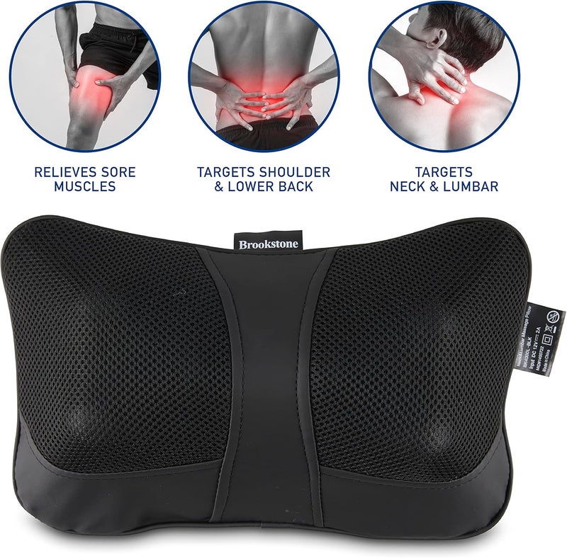 Brookstone Shiatsu Neck and Lumbar Massager Deep Kneading Massage Pillow with Heat  Neck Shoulder Leg Lumbar Portable Massager Electric Massage Pillow for Home Office Car - Image 4