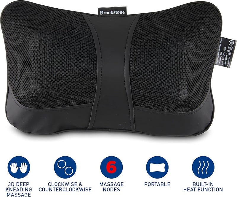 Brookstone Shiatsu Neck and Lumbar Massager Deep Kneading Massage Pillow with Heat  Neck Shoulder Leg Lumbar Portable Massager Electric Massage Pillow for Home Office Car - Image 3