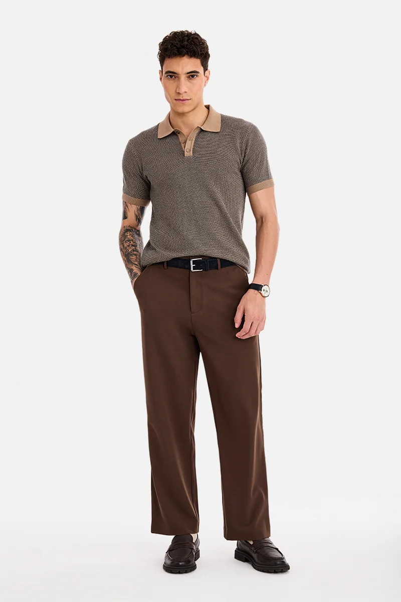 SNITCH Brown Checkered Half Sleeve Regular Fit T-Shirt