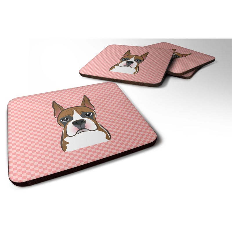 Caroline's Treasures ""Caroline's Treasures BB1223FC Checkerboard Pink Boxer Foam Coaster (Set of 4)  3.5"""" H x 3.5"""" W  Multicolor""