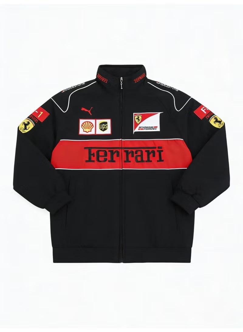 F1 x PUMA Racing Jacket - Black Retro Track Style, Embroidered Logo Badges, Windproof Fabric, Casual Streetwear Coat for Daily & Outdoor Styling - Image 1