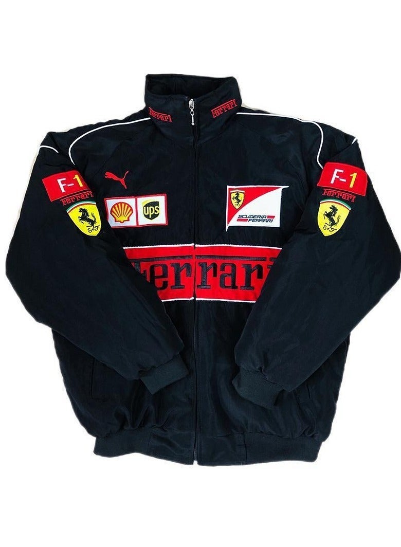 F1 x PUMA Racing Jacket - Black Retro Track Style, Embroidered Logo Badges, Windproof Fabric, Casual Streetwear Coat for Daily & Outdoor Styling - Image 2