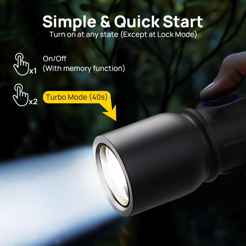 Consciot Rechargeable Flashlight High Lumens, 7 Modes Adjustable Including Lock Mode, Powerful Handheld Flash Light Outdoor, Long-Lasting Flashlight for Camping, Dog Walking, Emergency, 2 Pack - Image 2