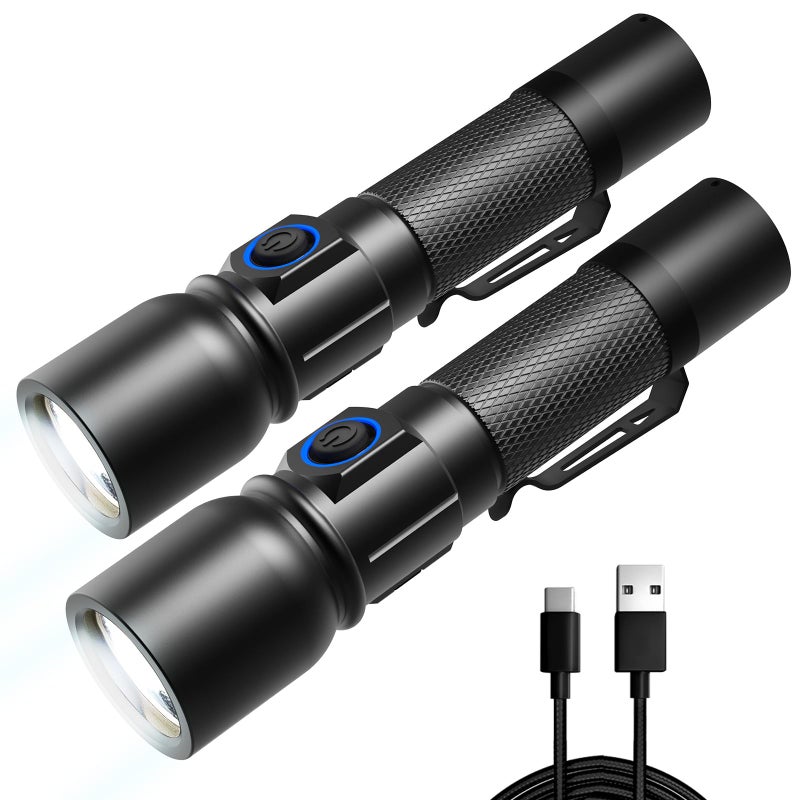 Consciot Rechargeable Flashlight High Lumens, 7 Modes Adjustable Including Lock Mode, Powerful Handheld Flash Light Outdoor, Long-Lasting Flashlight for Camping, Dog Walking, Emergency, 2 Pack - Image 1