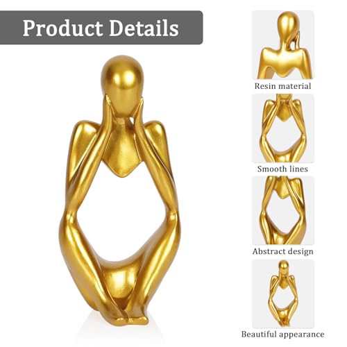 Ozzptuu Sandstone Resin Thinker Style Abstract Sculpture Statue Collectible Figurines Home Office Bookshelf Desktop Decor (Small Gold, Focus) - Image 4