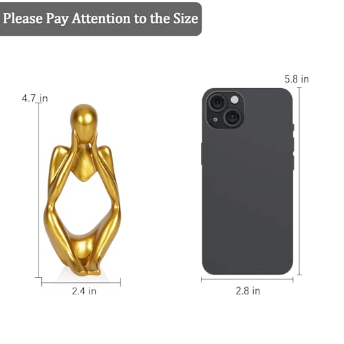 Ozzptuu Sandstone Resin Thinker Style Abstract Sculpture Statue Collectible Figurines Home Office Bookshelf Desktop Decor (Small Gold, Focus) - Image 2