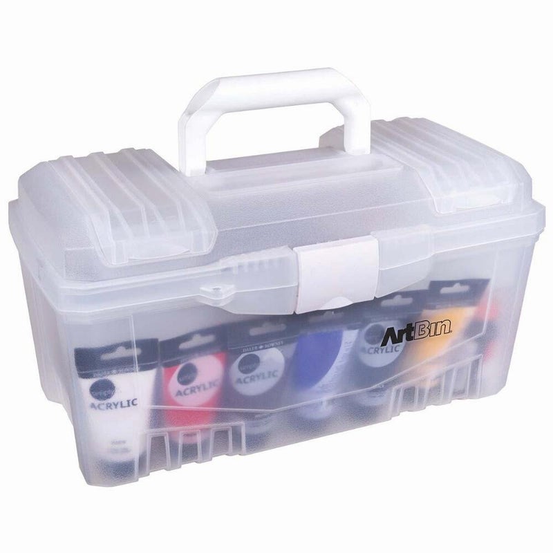 ArtBin 6918AH Twin Top 17 inch Supply Box, Portable Art & Craft Supply Organizer with Handle, [1] Plastic Storage Case, Translucent - Image 1