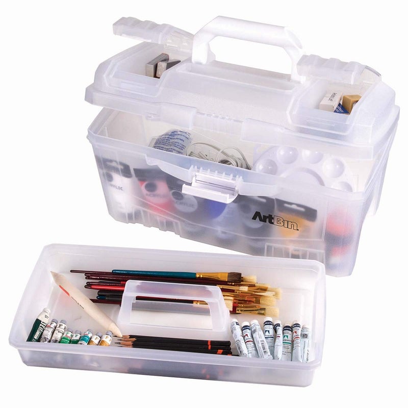 ArtBin 6918AH Twin Top 17 inch Supply Box, Portable Art & Craft Supply Organizer with Handle, [1] Plastic Storage Case, Translucent - Image 2