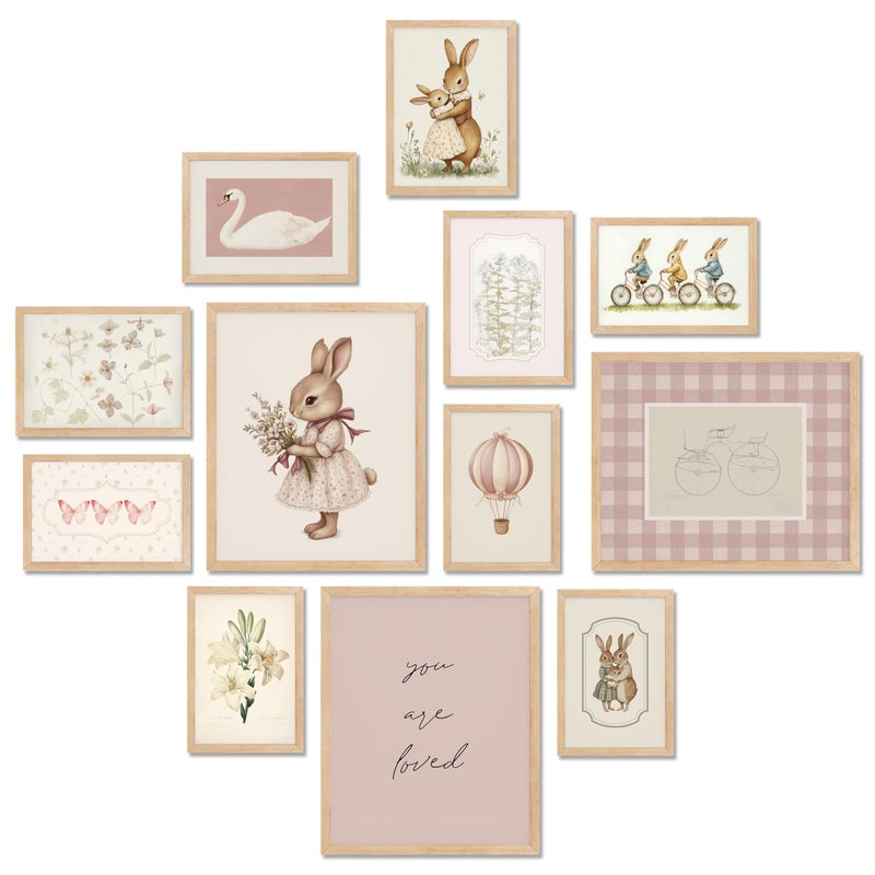 TwoDays Vintage Nursery Decor for Baby Girls Pink Rabbit Bunny Wall Art for Toddler Kids Playroom Swan Animals Posters for Bedroom Multi Sizes Set of 12 8 10 Largest UNFRAMED - Image 2