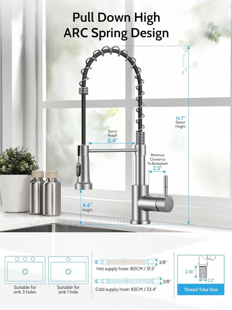 LUFEIDRA Kitchen Faucet with Pull Down Sprayer, High Arc Single Hole Single Handle Kitchen Sink Faucet with Sprayer for RV Camper, Brushed Nickel - Image 4