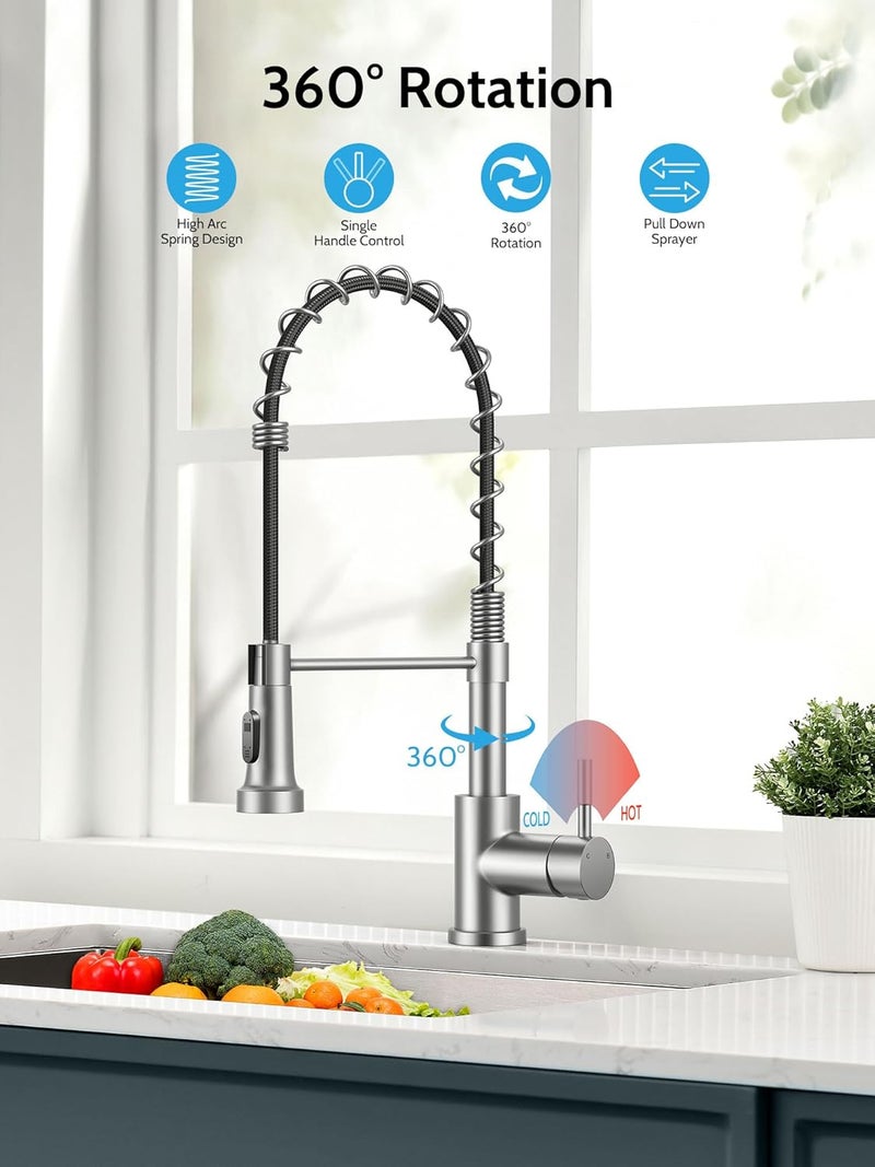 LUFEIDRA Kitchen Faucet with Pull Down Sprayer, High Arc Single Hole Single Handle Kitchen Sink Faucet with Sprayer for RV Camper, Brushed Nickel - Image 3