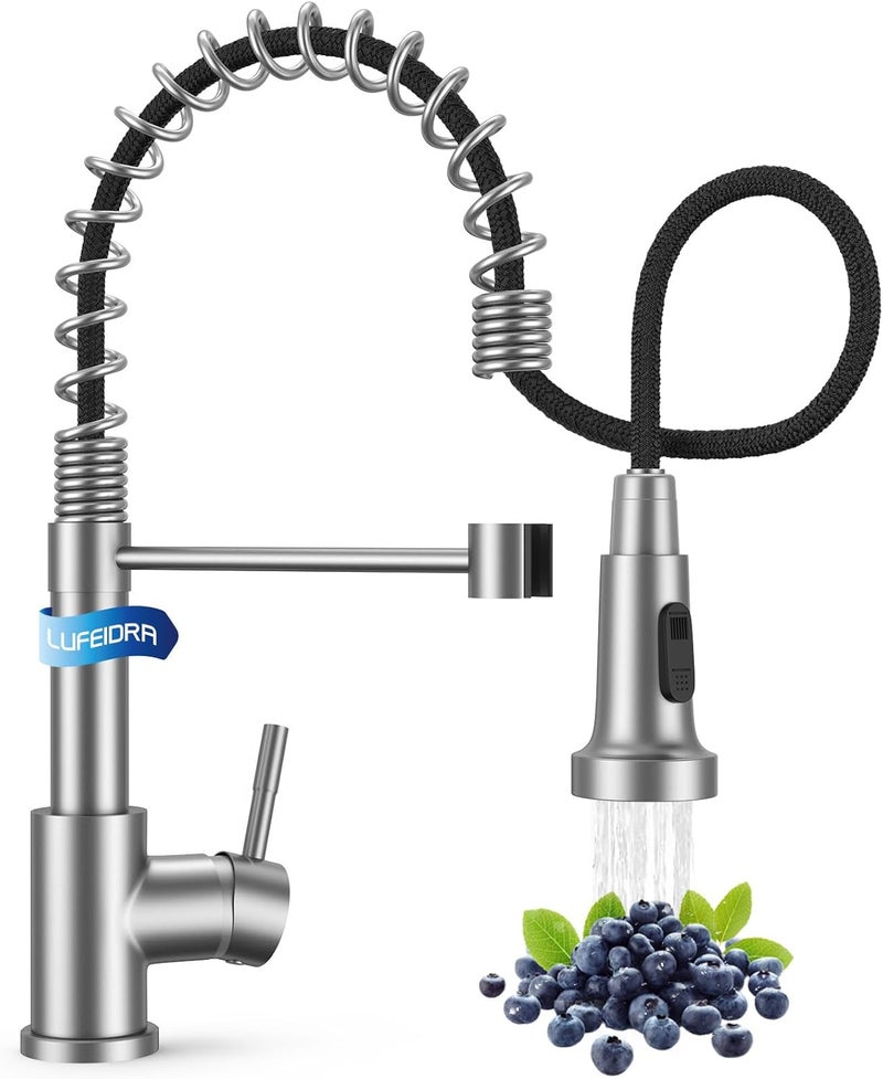 LUFEIDRA Kitchen Faucet with Pull Down Sprayer, High Arc Single Hole Single Handle Kitchen Sink Faucet with Sprayer for RV Camper, Brushed Nickel - Image 1