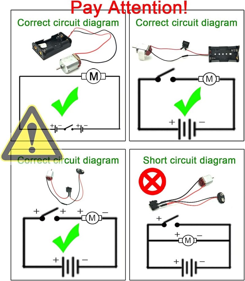 EUDAX 6 Set DC Motors Kit, Mini Electric Hobby Motor 3V -12V 25000 RPM Strong Magnetic with Shaft Propeller, 2 x AA Battery Holder,9V Battery Clip Connector,Plastic Wheels for DIY Science Projects - Image 2