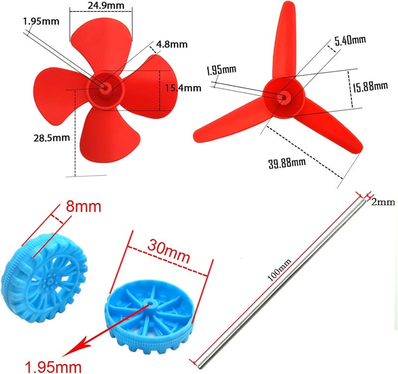 EUDAX 6 Set DC Motors Kit, Mini Electric Hobby Motor 3V -12V 25000 RPM Strong Magnetic with Shaft Propeller, 2 x AA Battery Holder,9V Battery Clip Connector,Plastic Wheels for DIY Science Projects - Image 4
