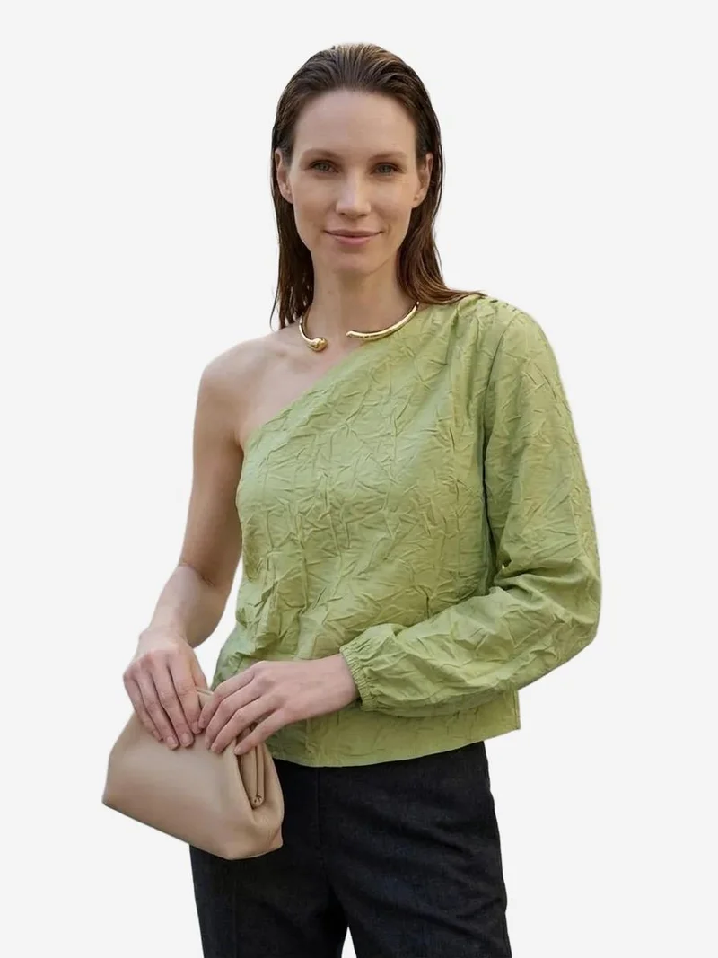 My Fashion Sage Green MY FASHION Off-Shoulder Cut-Out Cotton Poplin Blouse for Women | Best Price UAE