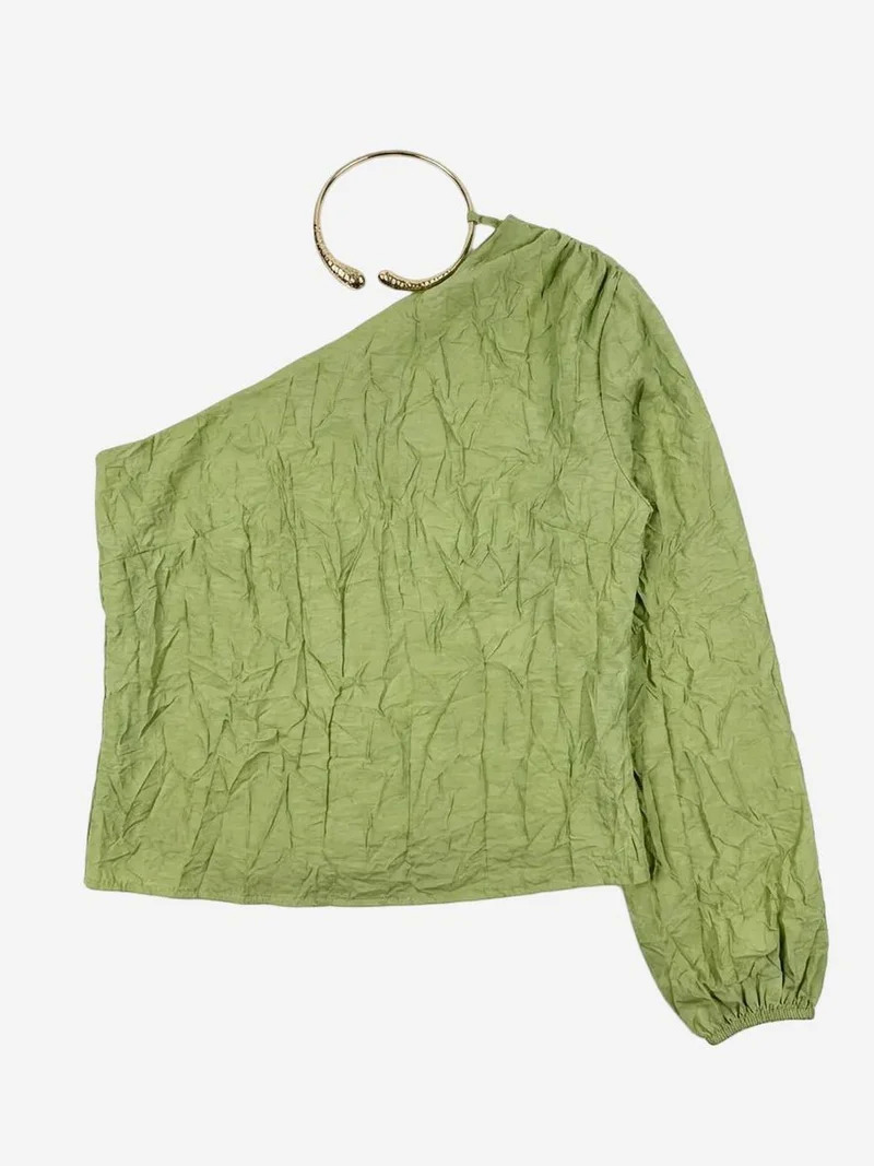 My Fashion Sage Green MY FASHION Off-Shoulder Cut-Out Cotton Poplin Blouse for Women | Best Price UAE