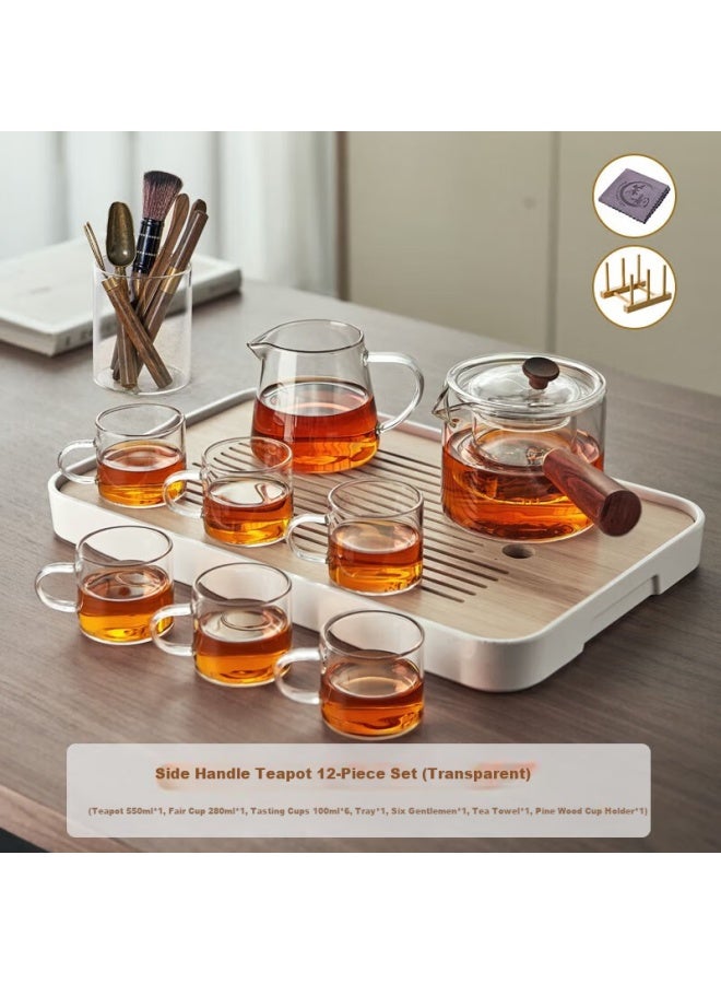 Yihutea Glass Tea Set, Complete Home Kung Fu Tea Cups, Teapot With Filter, Tea Tray For Office Use, Tea Brewing And Drinking Equipment - Image 5
