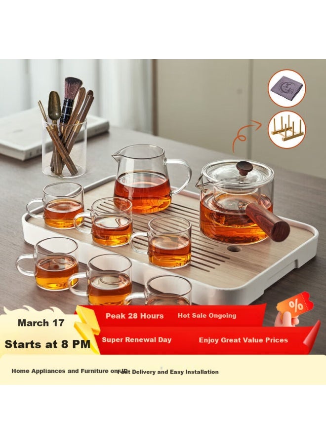 Yihutea Glass Tea Set, Complete Home Kung Fu Tea Cups, Teapot With Filter, Tea Tray For Office Use, Tea Brewing And Drinking Equipment - Image 1
